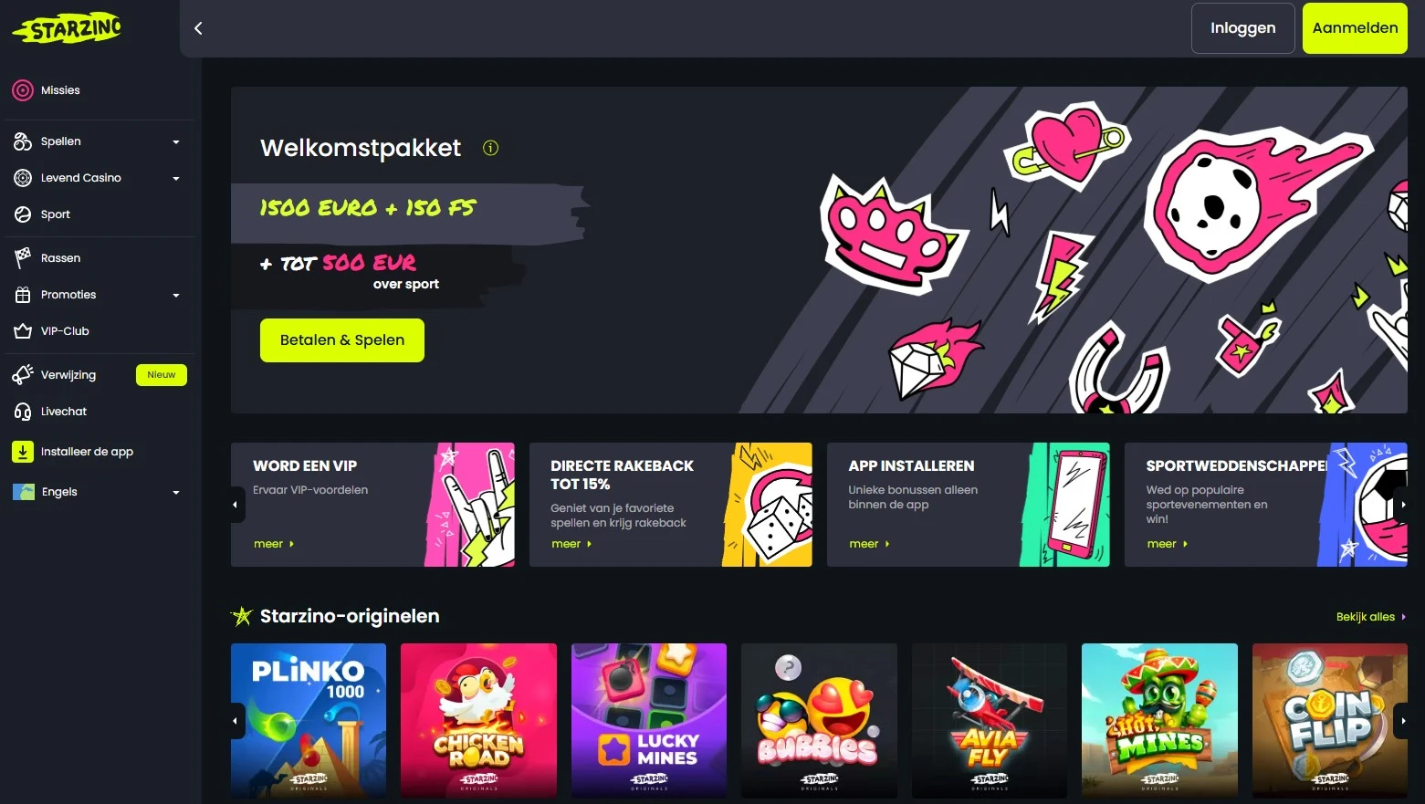 Starzino hoofdpagina overzicht screenshot